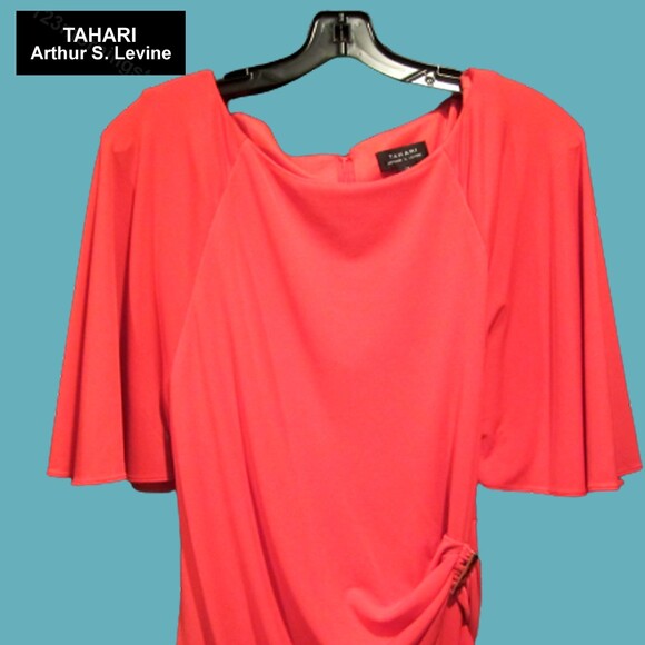 TAHARI ASL NEW Romantic THERESA Ruche Double Ring Tie Bell Sleeve Dress 12 - Picture 2 of 12